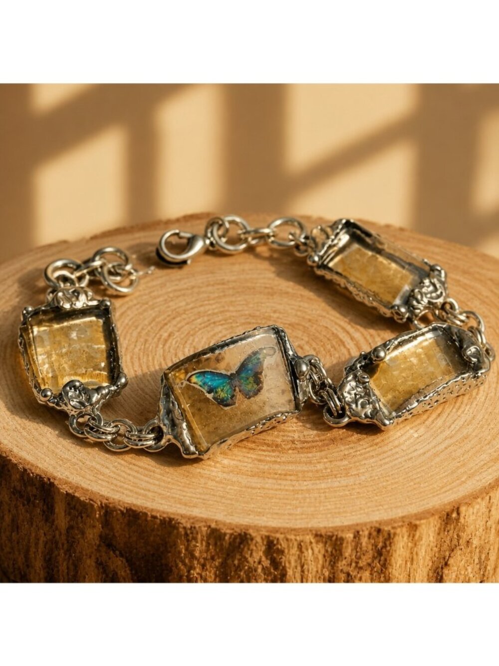 Anchor Hocking Crystal Glass Butterfly Bracelet | Decoupage Vintage Sticker